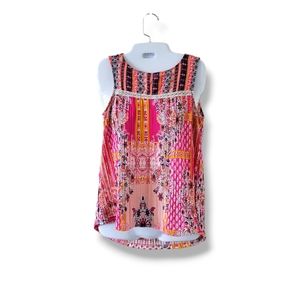 Fig and Flower | Anthro | Fun Colorful Boho Pleated Sleeveless Top (SIZE S)